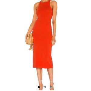 NBD Hollie Midi Dress in Red Orange